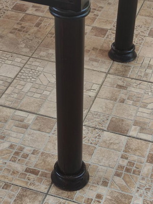 Table with solid iron base and solid teak wood top like new
