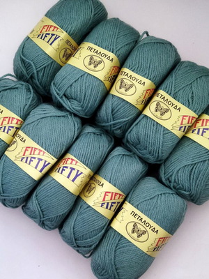 Fifty Fifty knitting yarn set of 10 green, 50% wool 50% acrylic, Petalouda