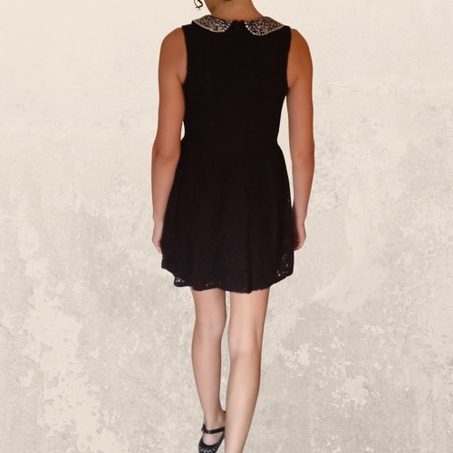 Black lace dress Clockhouse used with pearl and rhinestone collar
