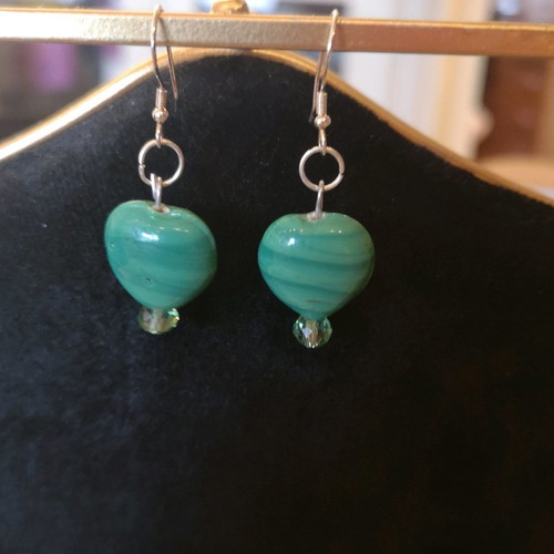 Handmade heart earrings new with 925 silver clasp green Zara