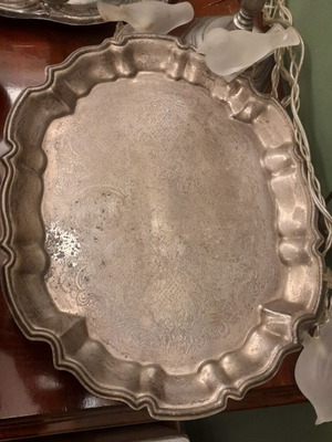 Silver-plated serving tray used, Victorian/Edwardian revival style