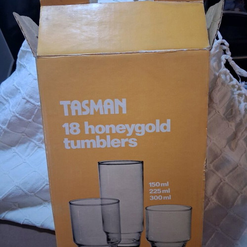 Tasman glasses new, pack of 18 from New Zealand, 70s vintage