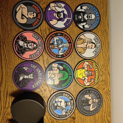 3D print coasters with WWF and WWE wrestlers theme from 90s, 11 pieces like new
