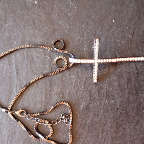 Necklace with large cross like new, decorated with stones