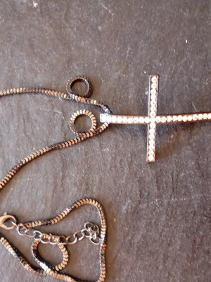 Necklace with large cross like new, decorated with stones