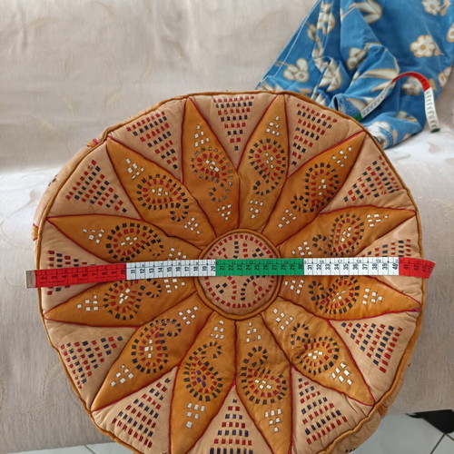 Moroccan pouf 1970 new, leather with handmade embroidery