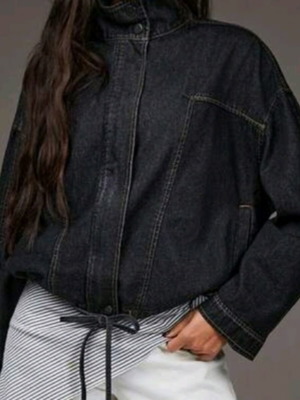 Denim jacket new with zipper and drawstring, black, size S