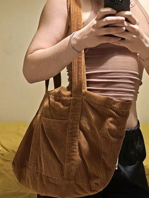 Tote bag Zara large shoulder bag in brown corduroy like new