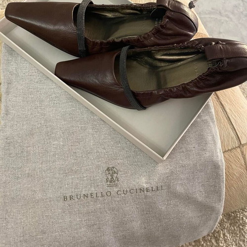 Brunello Cucinelli Monili-Strap leather kitten heels like new, espresso brown