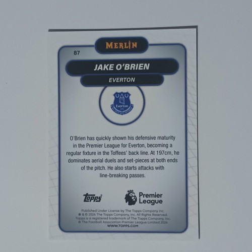 Topps Merlin 2026 Jake O'Brien Everton Football Card mint