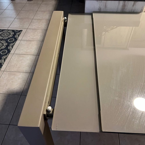 Dining table solid metal with glass extendable like new