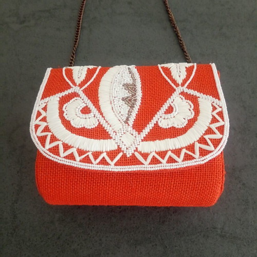 Boho style crossbody bag with embroidery like new, orange