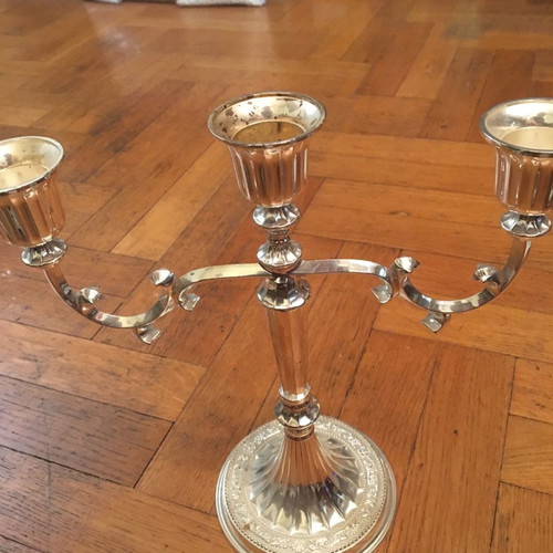 Silver-plated three-arm candlestick used