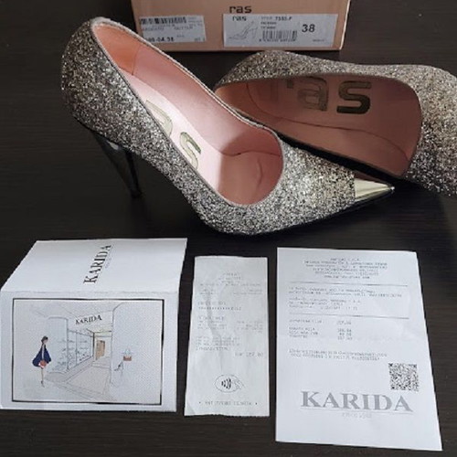 Ras Argento Glitter women's pumps No38 new, silver-gold