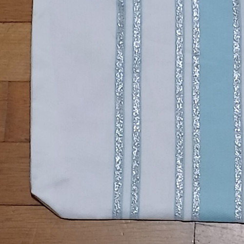 Cotton tote bag new, white with turquoise stripe and silver details