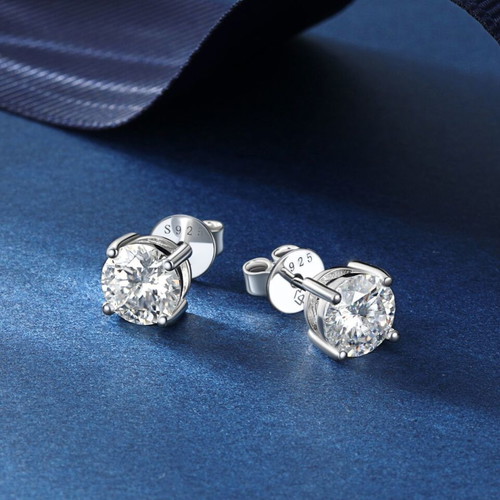 4mm Moissanite Stud Earrings 14K White Gold Plated GRA Certified