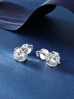 4mm Moissanite Stud Earrings 14K White Gold Plated GRA Certified