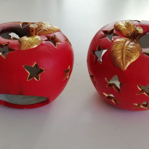 Christmas candle holders new, apple-shaped, set of 2 pieces