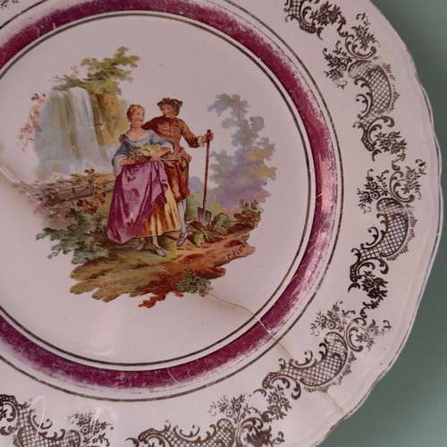Vintage ceramic plate used, diameter 23cm, repaired