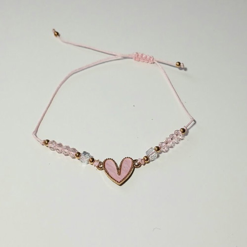 Handmade macrame bracelet with pink heart, new