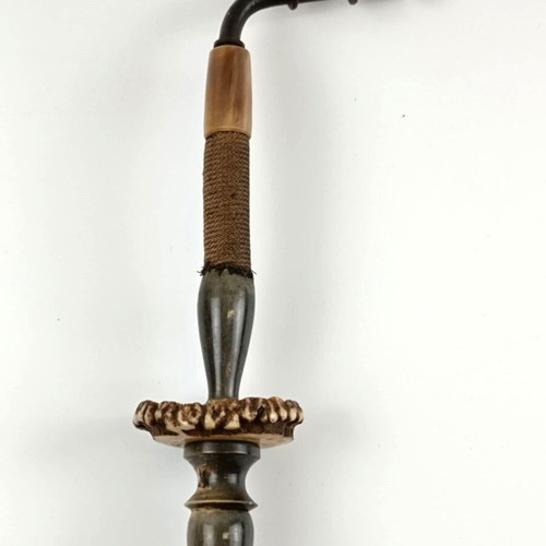 Antique handmade pipe used, horn, bronze and porcelain with deer motif