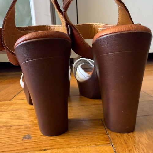 Marila leather women's sandals size 38, white and brown