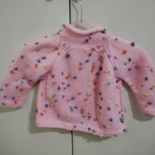 Handmade knitted children's cardigan, pink and turquoise, size 92 cm