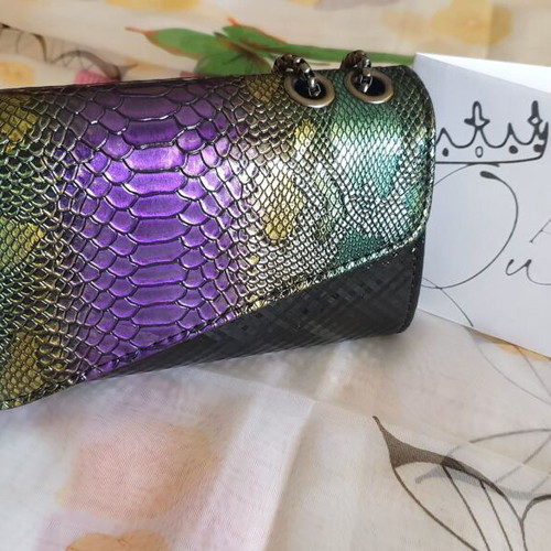 Patent leather shoulder bag new, multicolor with chain