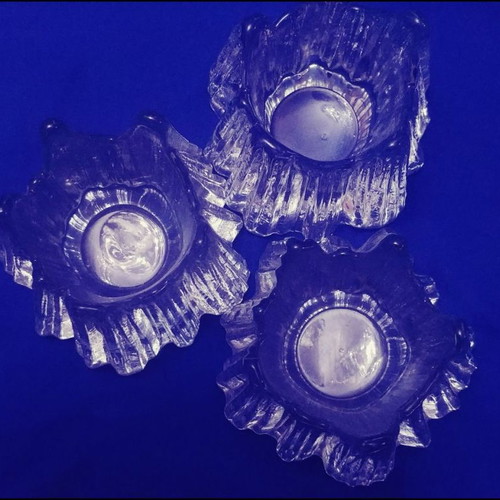 Nybro Volcano candle holders set of 3, new, Swedish crystal 80s