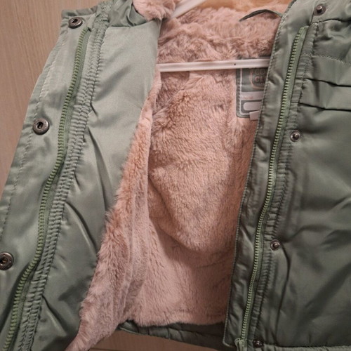 Cool Club khaki baby jacket with fur, size 74 (9-12 months)