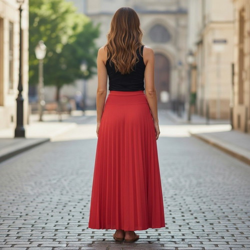 Victoria Beckham coral pleated maxi skirt like new, FR 38