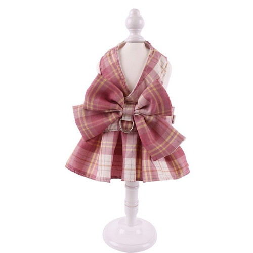 Candy Girl dog dress S new pink-white checkered with bow