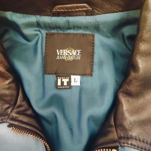Versace unisex leather jacket, black and blue, size L