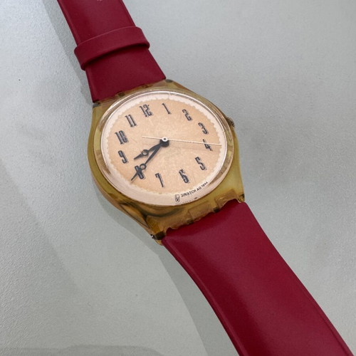 Swatch AG 1994 vintage wristwatch used with new red silicone strap