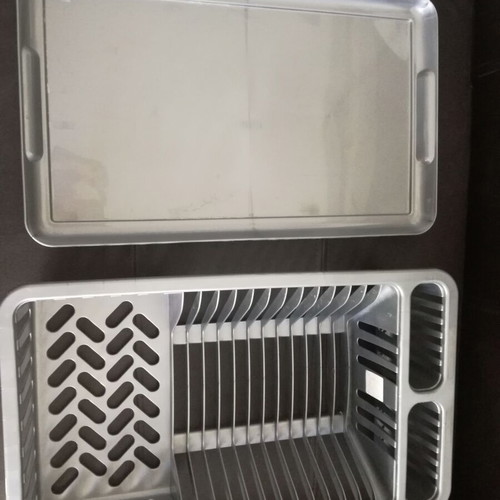 Plastic dish rack with drip tray, grey, 46cm x 28cm