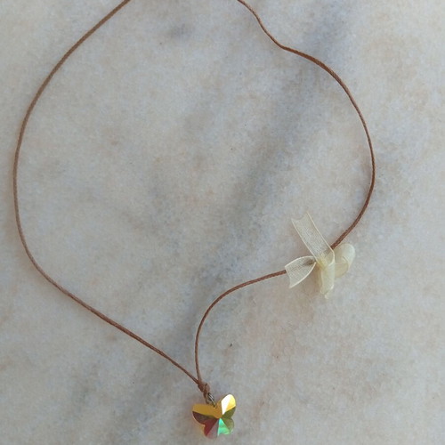 Handmade choker necklace with yellow butterfly crystal and matching bracelet