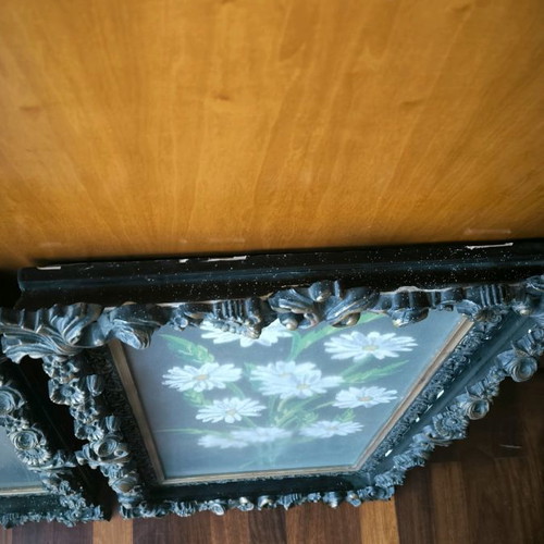 Embroidered frames with handmade woodcarving, set of 2 pieces