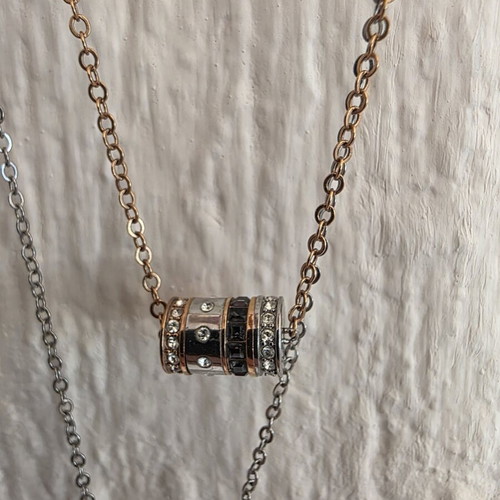 Layered polymorphic Swarovski necklace new, stainless steel, silver and rose gold