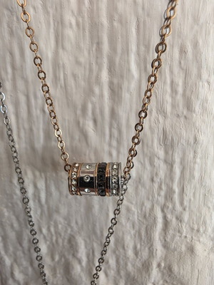 Layered polymorphic Swarovski necklace new, stainless steel, silver and rose gold