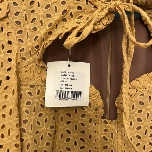 Mustard mini dress with cut out and puff sleeves new by Mind Matter