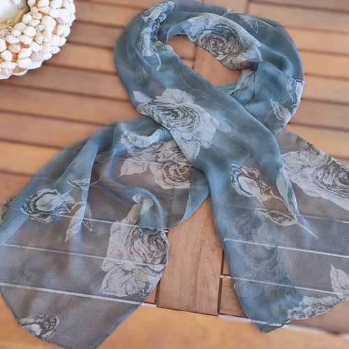 Summer scarf floral gray used, 160 x 35 cm