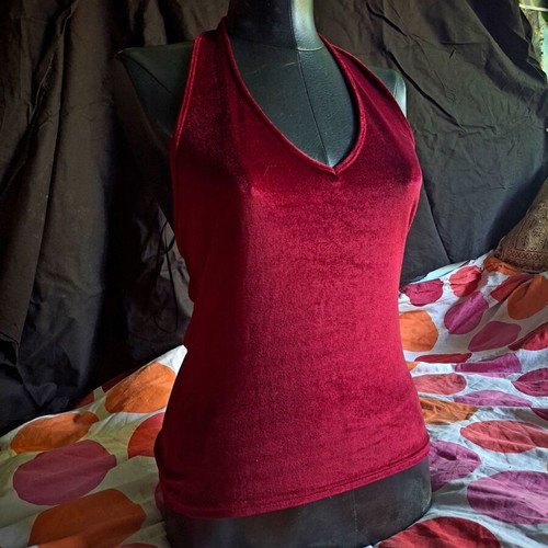 Dorothy Perkins burgundy velvet open-back top