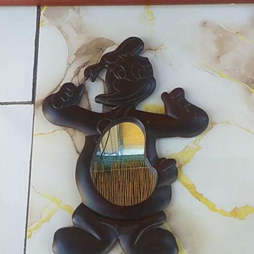 Vintage wooden wall mirror with Disney Mickey Mouse relief, dark brown