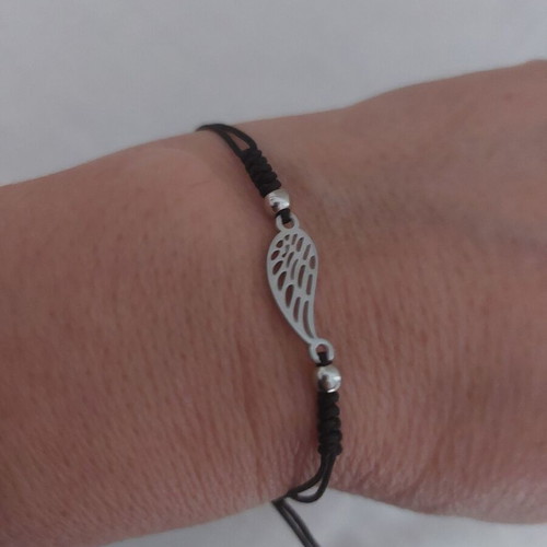 Macrame bracelet feather made of stainless steel new, black and silver