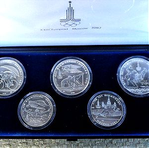 MΟΣΧΑ USSR 5 ασημένια νομίσματα 3X10 & 2 X 5 ρούβλια 1980 ΟΛΥΜΠΙΑΚΟΙ ΑΓΩΝΕΣ Ασήμι, στη γνήσια θήκη.