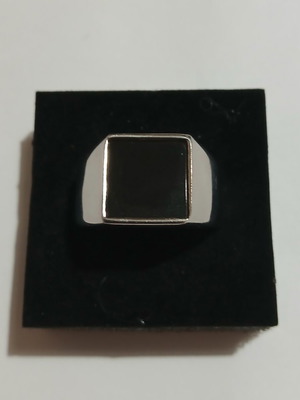 Silver Steel Ring with Black Onyx like new