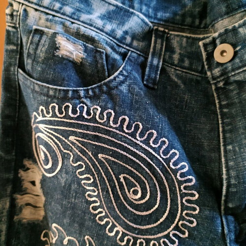 Embroidered denim pants like new, size L