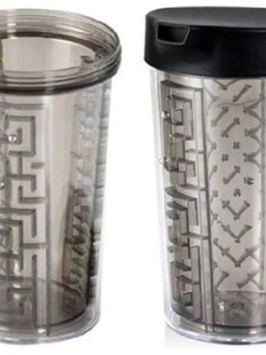 Thermos mug 400ml black with maze game design new