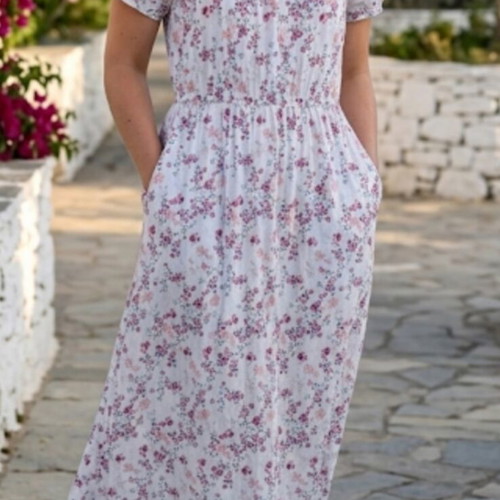 Dress A-Style XL used, white and pink with side slits