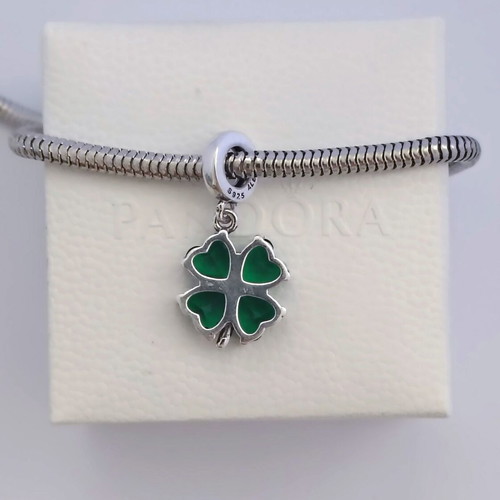 Pandora Four-Leaf Clover Charm S925 ALE new, green and silver